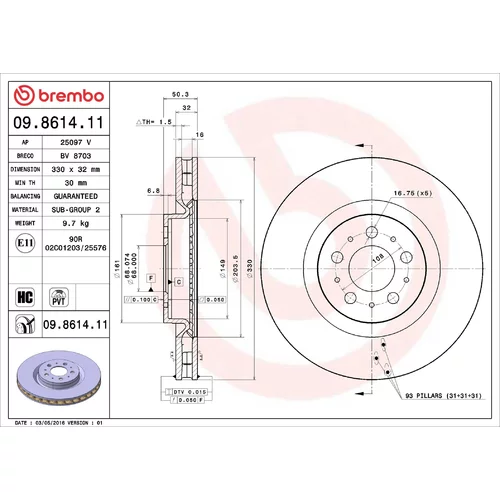 Brzdový kotúč BREMBO 09.8614.11