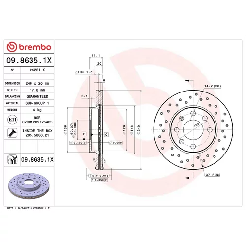Brzdový kotúč BREMBO 09.8635.1X