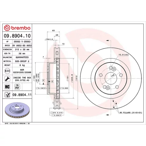 Brzdový kotúč BREMBO 09.8904.11