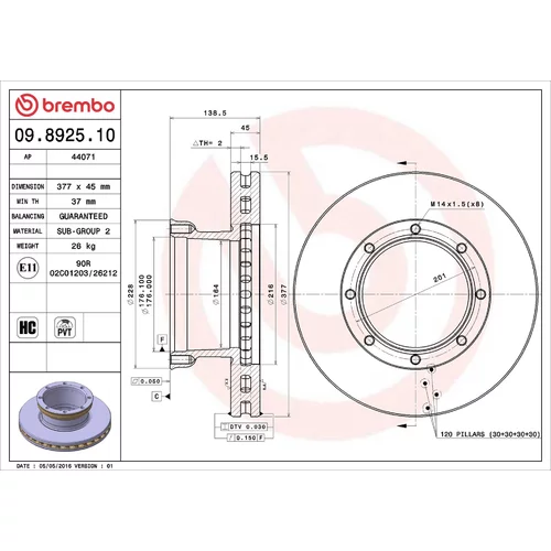 Brzdový kotúč BREMBO 09.8925.10
