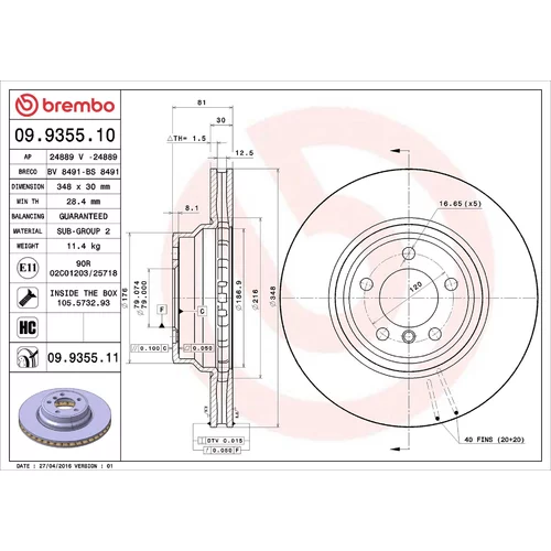 Brzdový kotúč BREMBO 09.9355.11