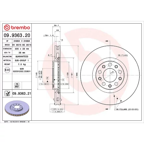 Brzdový kotúč BREMBO 09.9363.20