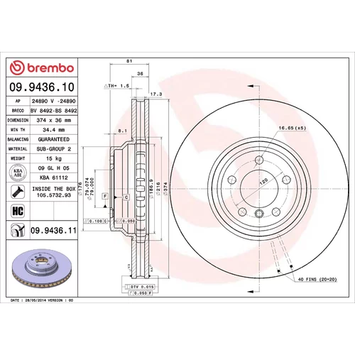 Brzdový kotúč BREMBO 09.9436.10