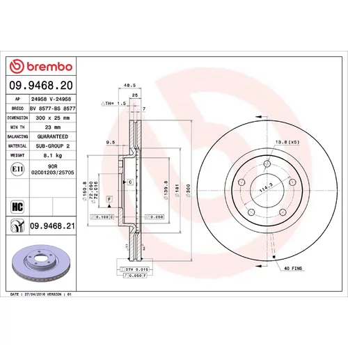 Brzdový kotúč BREMBO 09.9468.21