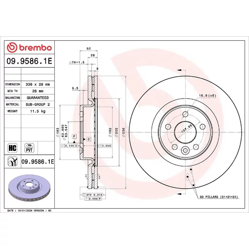 Brzdový kotúč BREMBO 09.9586.1E