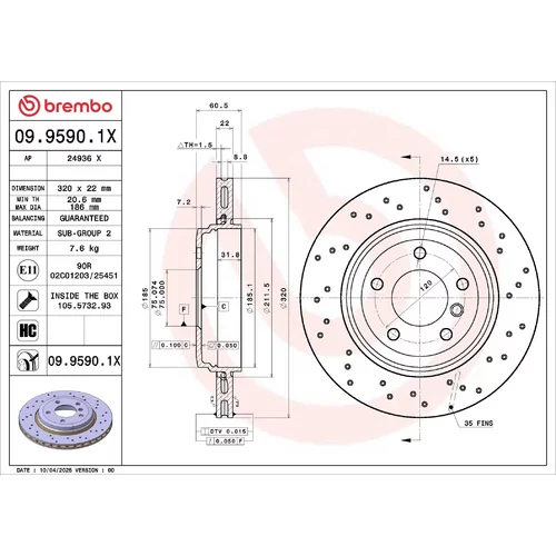 Brzdový kotúč BREMBO 09.9590.1X