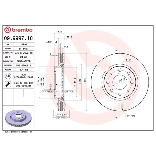 Brzdový kotúč BREMBO 09.9997.10