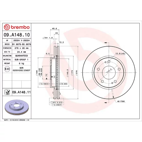 Brzdový kotúč BREMBO 09.A148.11