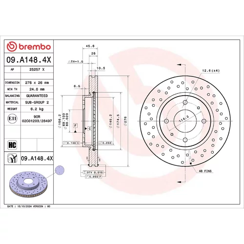 Brzdový kotúč BREMBO 09.A148.4X