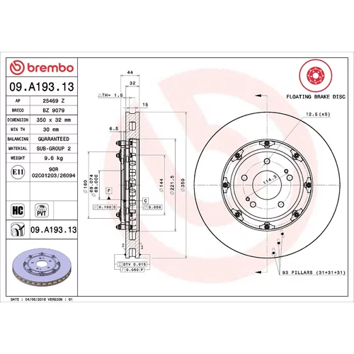 Brzdový kotúč BREMBO 09.A193.13