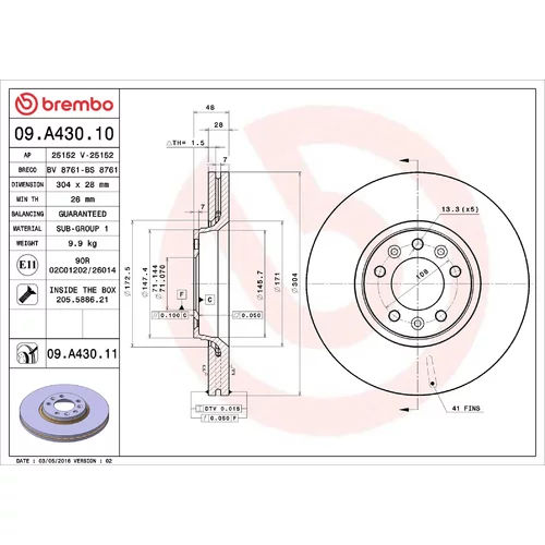 Brzdový kotúč BREMBO 09.A430.11