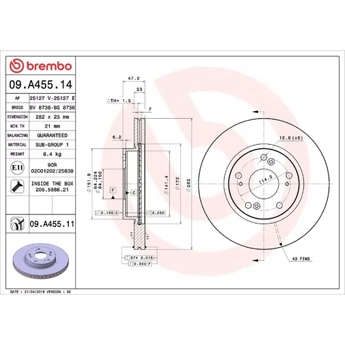 Brzdový kotúč BREMBO 09.A455.11