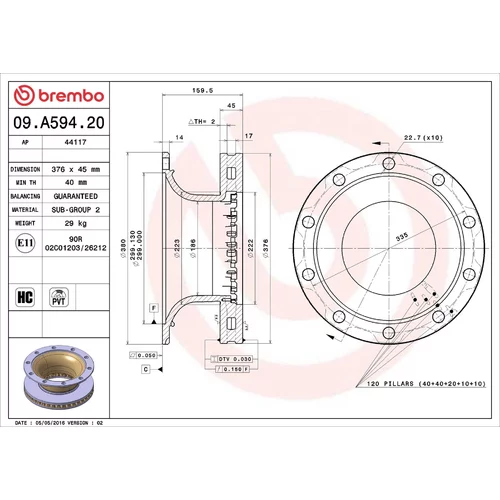 Brzdový kotúč BREMBO 09.A594.20