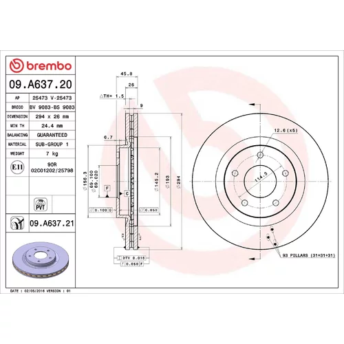 Brzdový kotúč BREMBO 09.A637.21