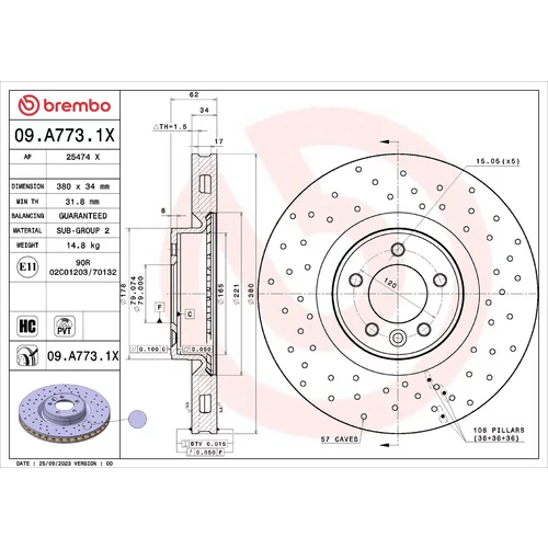 Brzdový kotúč BREMBO 09.A773.1X