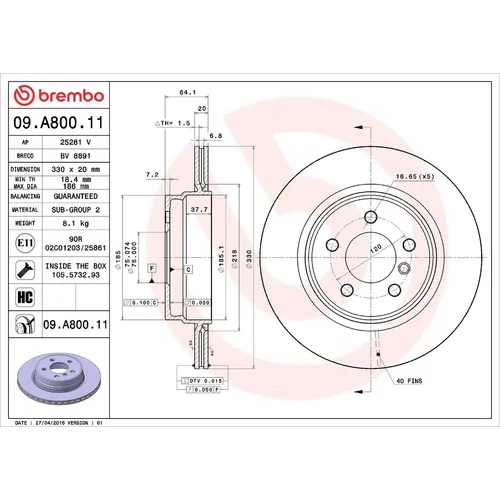 Brzdový kotúč BREMBO 09.A800.11