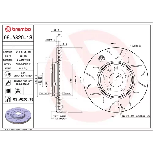 Brzdový kotúč 09.A820.1S /BREMBO/ - obr. 3