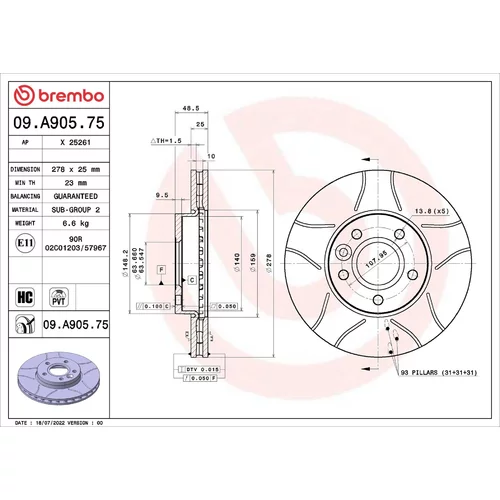 Brzdový kotúč BREMBO 09.A905.75