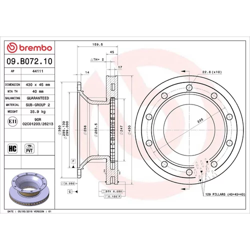 Brzdový kotúč BREMBO 09.B072.10