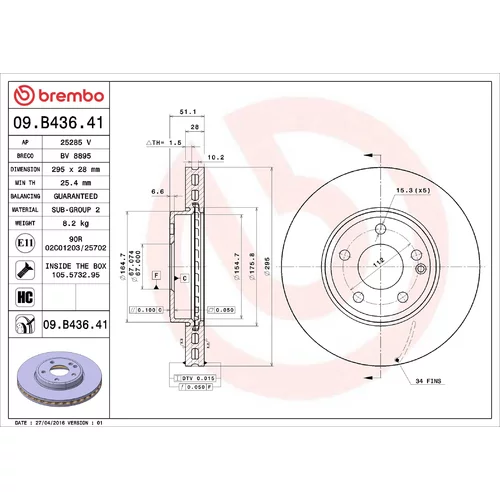 Brzdový kotúč BREMBO 09.B436.41