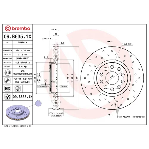 Brzdový kotúč BREMBO 09.B635.1X