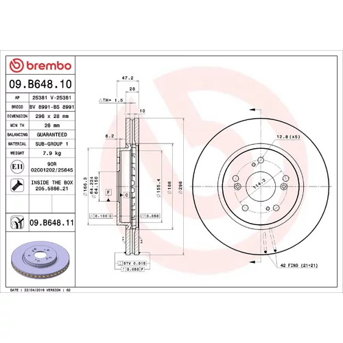 Brzdový kotúč BREMBO 09.B648.11
