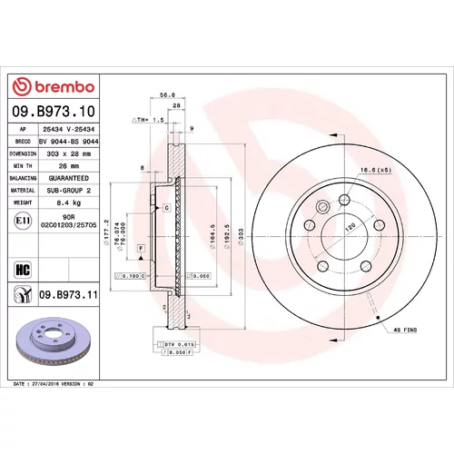 Brzdový kotúč BREMBO 09.B973.11
