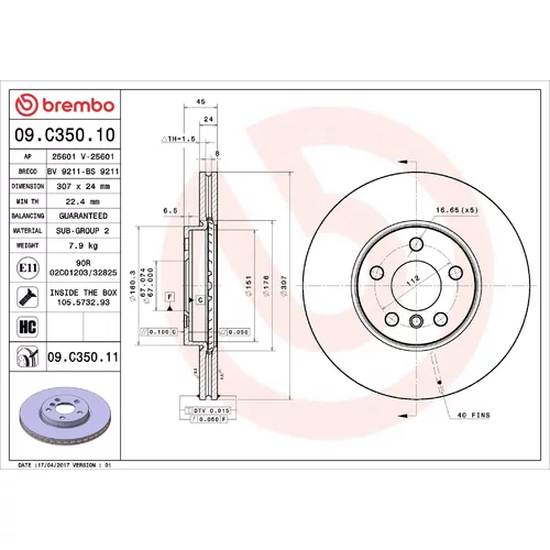 Brzdový kotúč BREMBO 09.C350.11