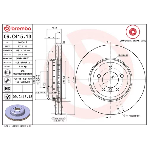 Brzdový kotúč BREMBO 09.C415.13