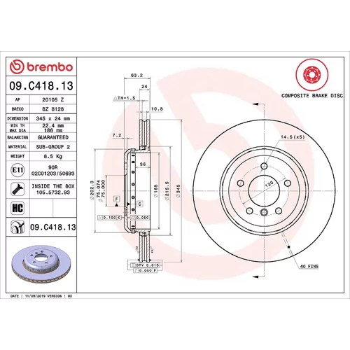 Brzdový kotúč BREMBO 09.C418.13