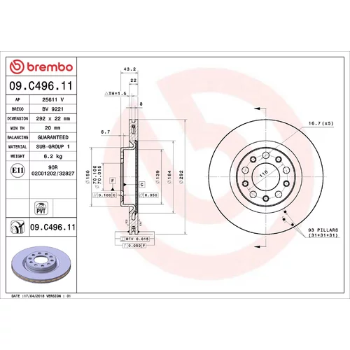 Brzdový kotúč BREMBO 09.C496.11