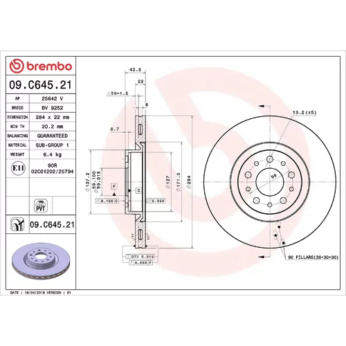Brzdový kotúč BREMBO 09.C645.21