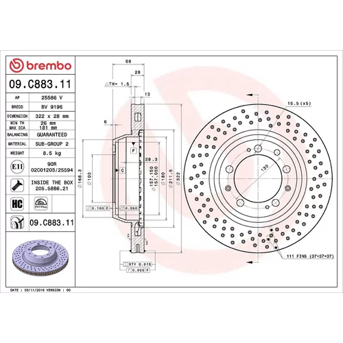 Brzdový kotúč BREMBO 09.C883.11