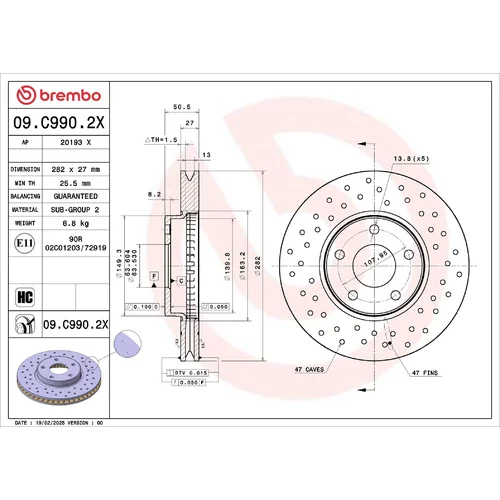 Brzdový kotúč BREMBO 09.C990.2X