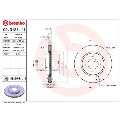 Brzdový kotúč BREMBO 09.D151.11