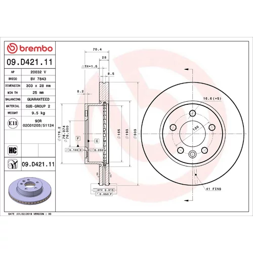 Brzdový kotúč BREMBO 09.D421.11
