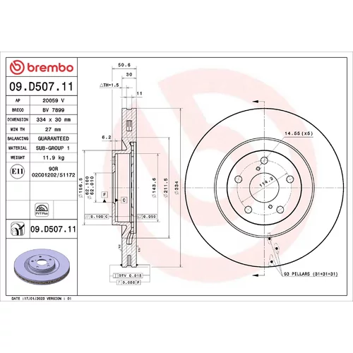 Brzdový kotúč BREMBO 09.D507.11