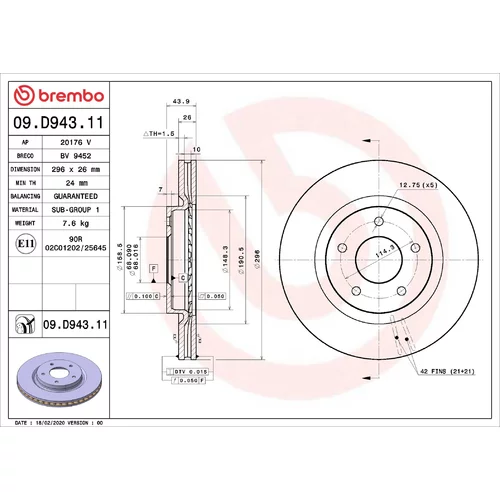 Brzdový kotúč BREMBO 09.D943.11