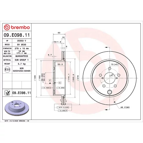 Brzdový kotúč BREMBO 09.E098.11