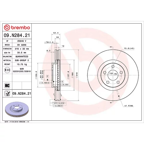 Brzdový kotúč BREMBO 09.N284.21