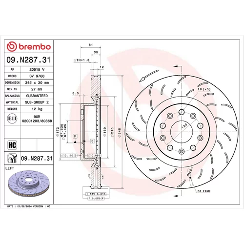 Brzdový kotúč BREMBO 09.N287.31