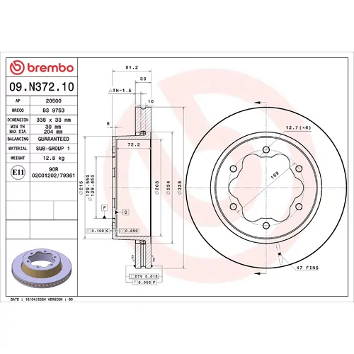 Brzdový kotúč BREMBO 09.N372.10