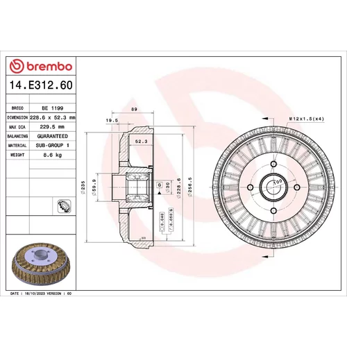 Brzdový bubon BREMBO 14.E312.60