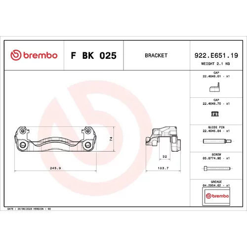 Sada držiakov brzd. strmeňov F BK 025 /BREMBO/ - obr. 1