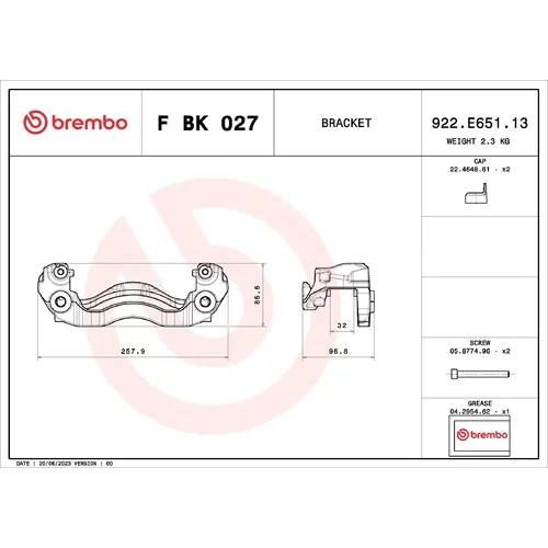 Sada držiakov brzd. strmeňov F BK 027 /BREMBO/ - obr. 1
