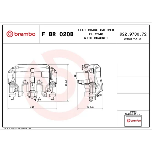 Brzdový strmeň F BR 020B /BREMBO/ - obr. 1