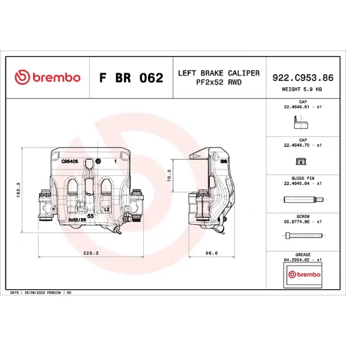 Brzdový strmeň F BR 062 /BREMBO/ - obr. 1