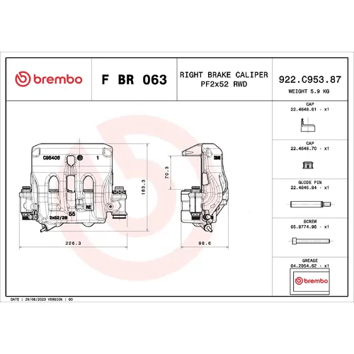 Brzdový strmeň F BR 063 /BREMBO/ - obr. 1
