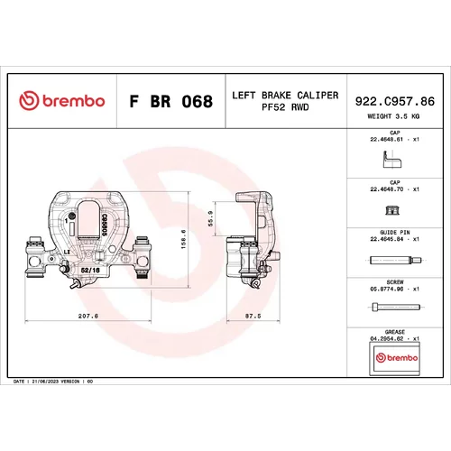 Brzdový strmeň F BR 068 /BREMBO/ - obr. 1