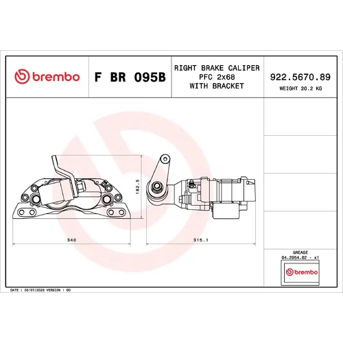 Brzdový strmeň F BR 095B /BREMBO/ - obr. 1